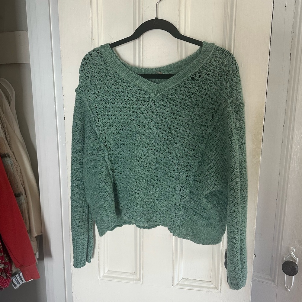 Free People Green Chunky Knit Oversize Sweater